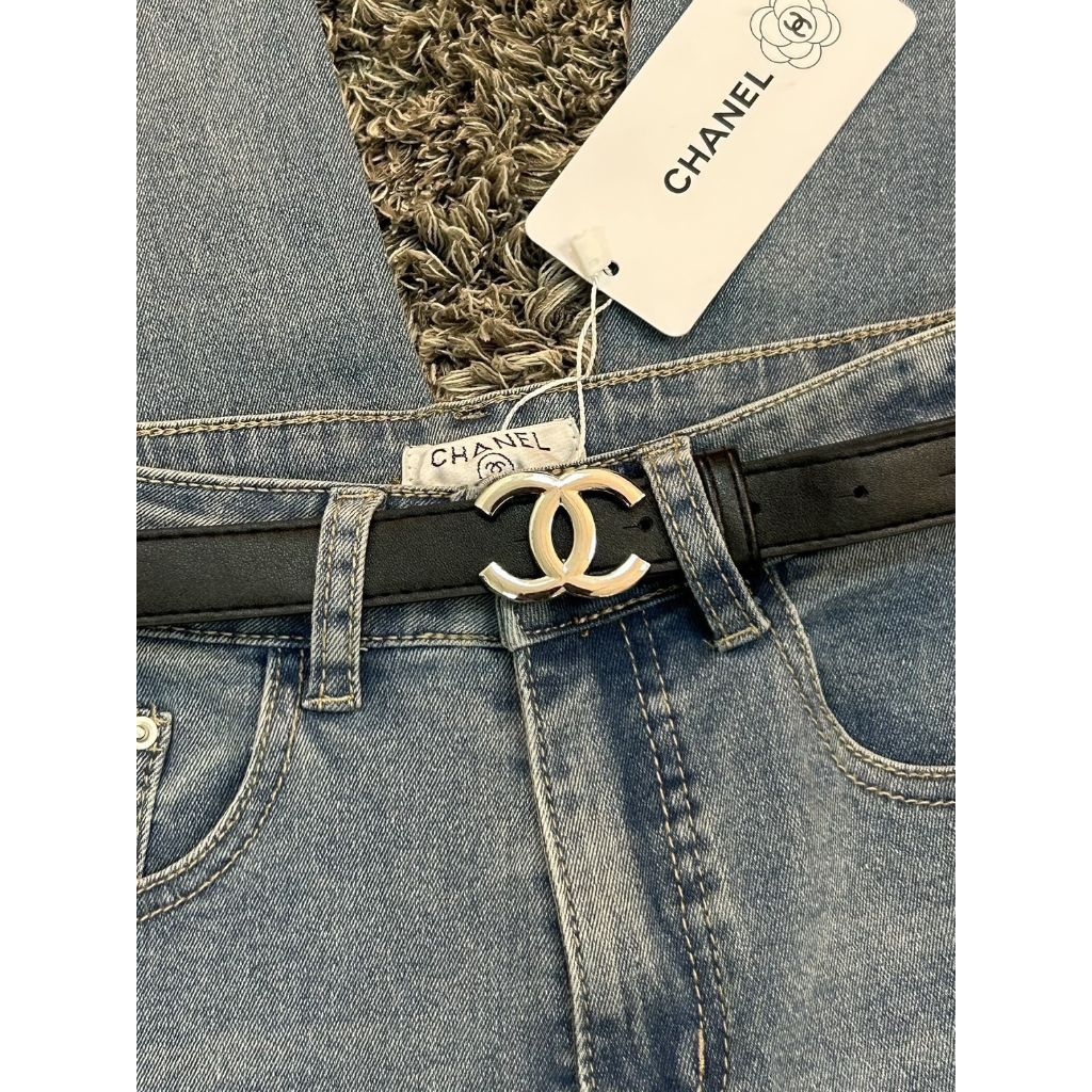 ✅ย144 กางเกงยีนส์ปักชา+เข็มขัด L,XL เอว28-35 Kimberly - รูปที่ 4