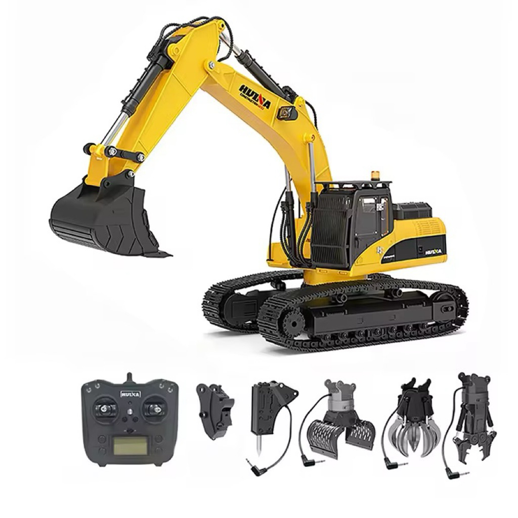 รถแม็คโครบังคับHUINA1580 V6 32CHสเกล1:14รีโมท2.4GHzเหล็กทั้งคันมีเสียงมีไฟระบบไฟฟ้าเซอร์โวแบตเตอรี่ช