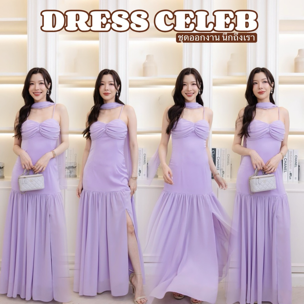 D389 เดรสไปงาน  เดรสออกงาน  s m l xl สายเดี่ยวเสริมฟองน้ำงานป้าย รูปที่ 7