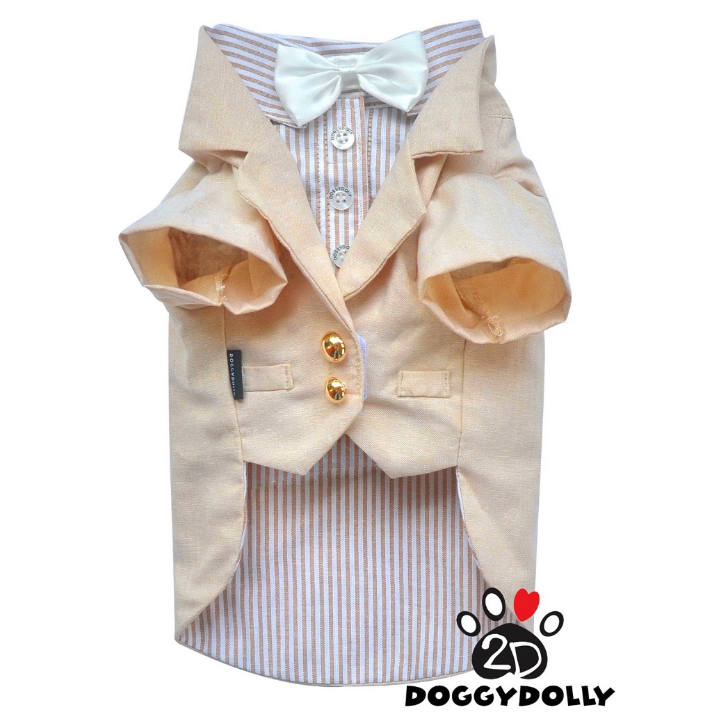 Pet cloths - Doggydolly ชุดเจ้าบ่าว เสื้อผ้าสัตว์เลี้ยง สุนัข  ทักซิโด้ หมาแมว สูทโบว์หน้า สีครีม ขนาดไซส์ 1-9 โล  F081