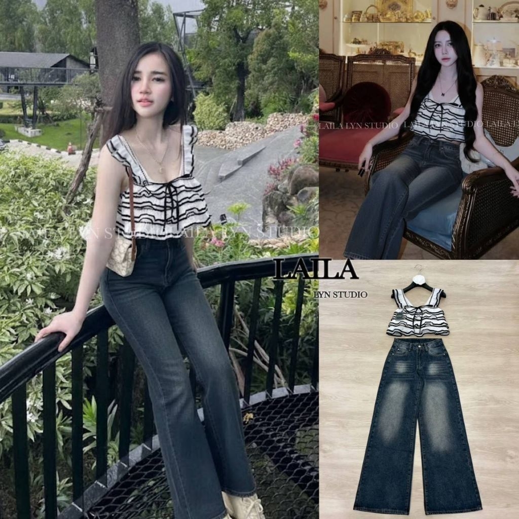 LAILADetail: Set เสื้อ+กางเกง
งานเสื้อทรงขนมชั้นแขนระบาย