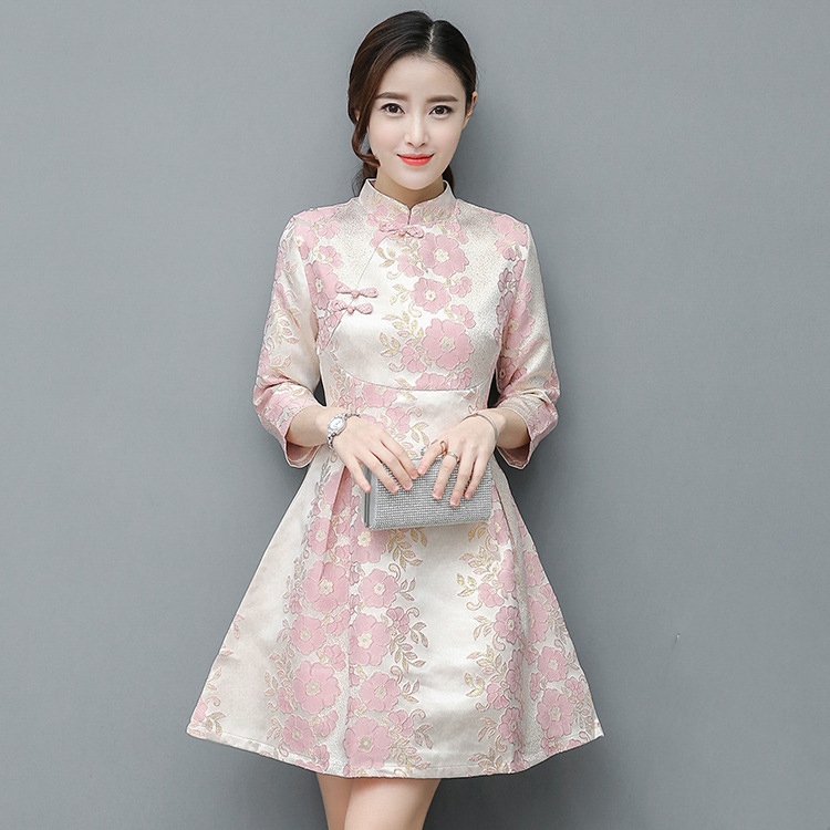 Q895ชุดทรงเอ ชุดกี่เพ้าสั้น ชุดพรีเมี่ยม ชุดยกน้ำชา ชุดใส่เที่ยว ชุดใส่ทำงาน ชุดอาเซียน เนื้อผ้าดี - รูปที่ 4