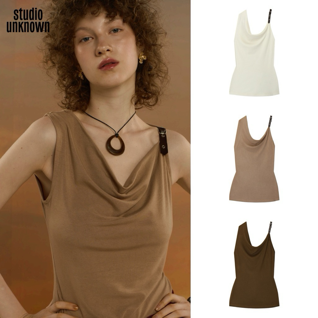 STUDIO UNKNOWN - June Leather Strap Top  เสื้อกล้ามคอถ่วงตกแต่ง สายหนังปรับระดับได้