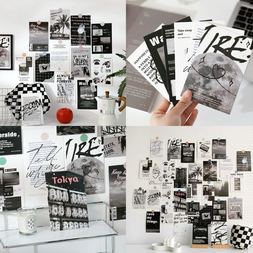 🖤 โปสการ์ด Black & White สไตล์ขาว–ดำลอฟท์ โปสการ์ดแต่งห้อง การ์ดมินิมอล ของแต่งห้อง พร็อบถ่ายรูป 76028