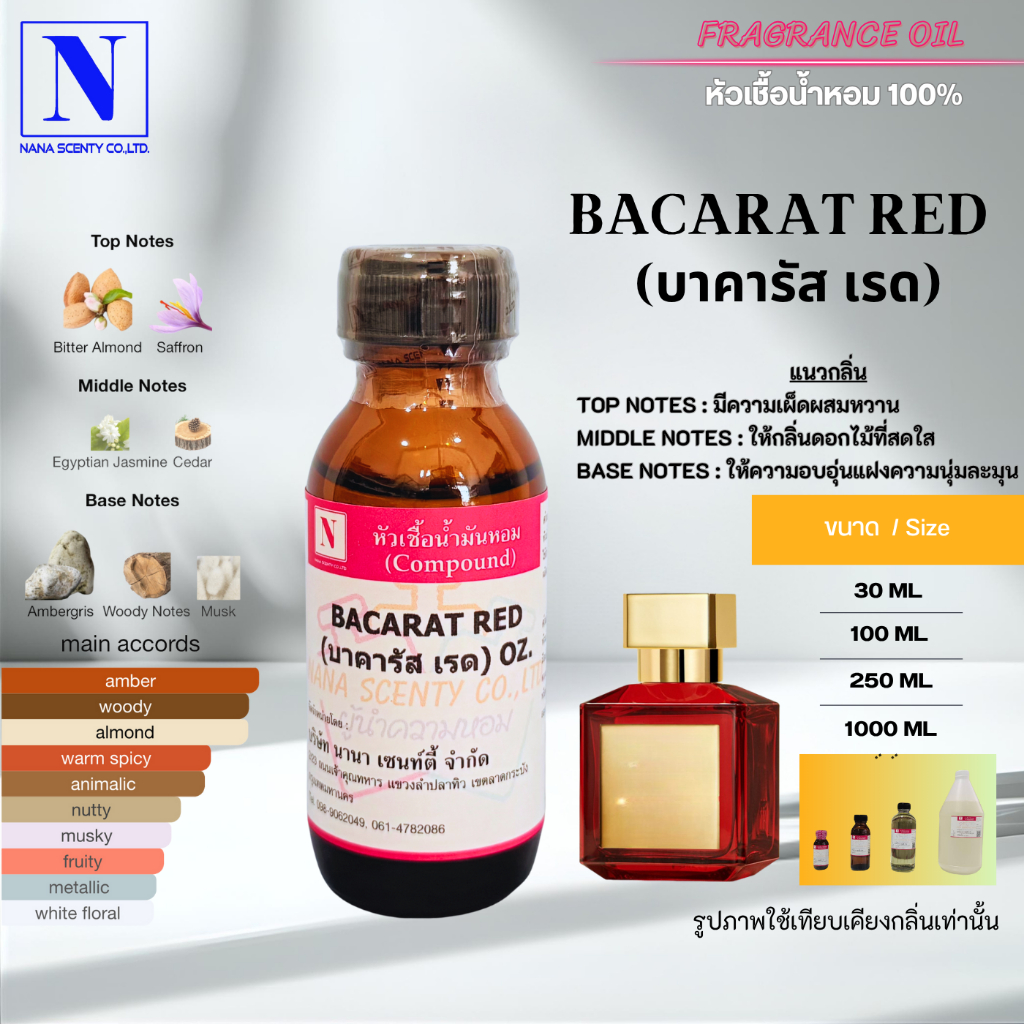 หัวเชื้อน้ำหอม 100% กลิ่นบาคารัส เรด (BACARAT RED) ขนาด 30 ML-100 ML