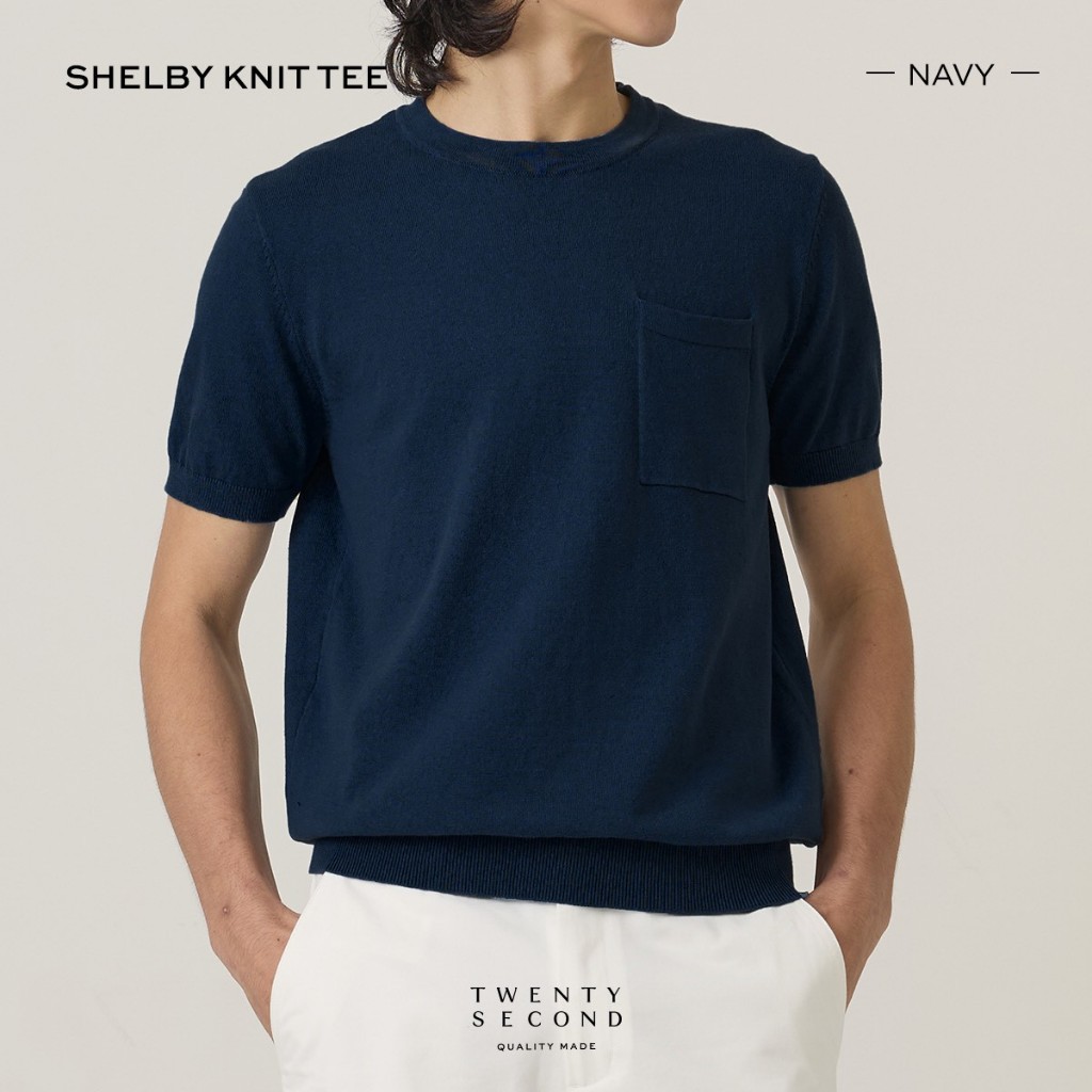 TWENTYSECOND เสื้อยืดแขนสั้นผ้า Knit รุ่น Shelby Knit Cotton Tee - กรม / Navy