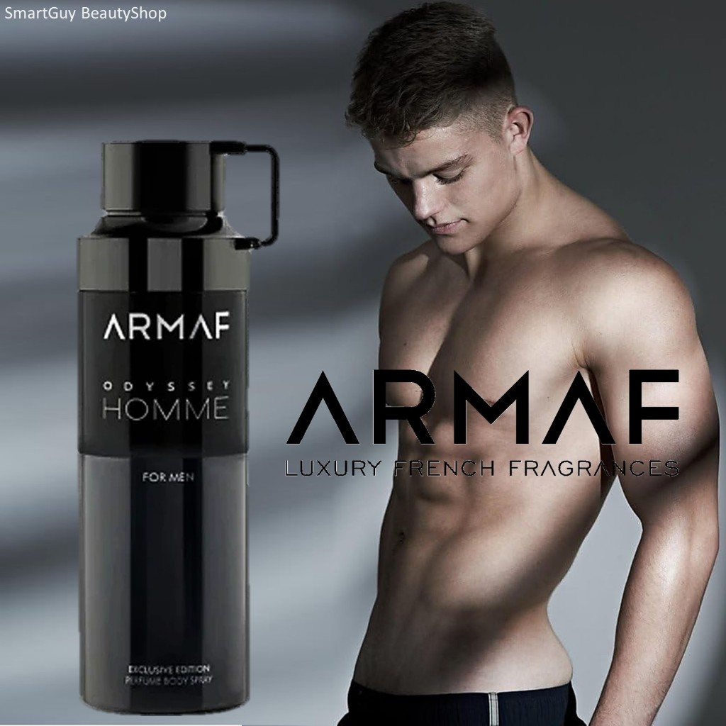 ARMAF ODYSSEY Homme Black PERFUME BODY SPRAY FOR MEN 200ML สเปรย์ระงับกลิ่นกายสำหรับผู้ชายกลิ่นหอมสุดพิเศษจากต่างประเทศ