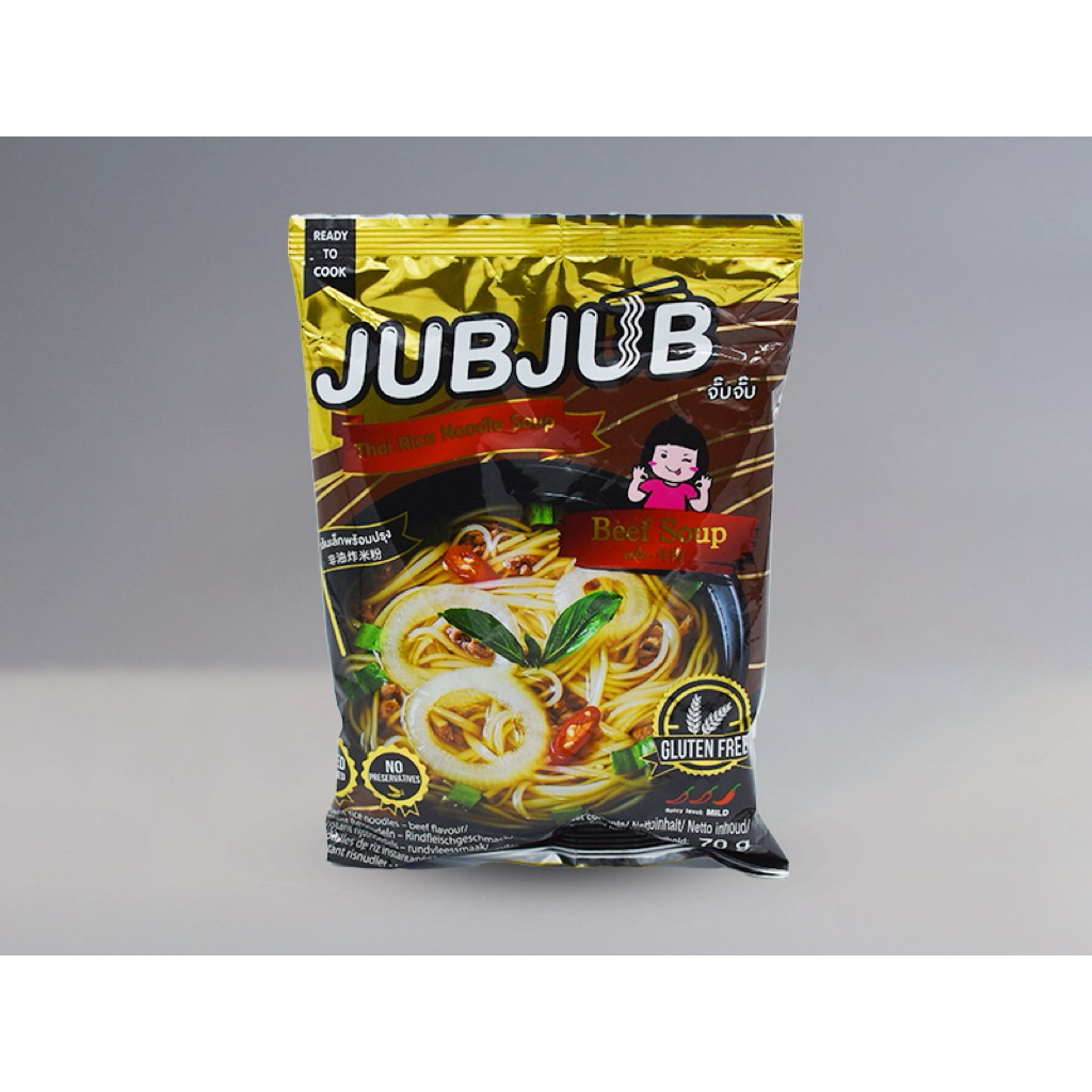 East JubJub Thai rice noodle soup beef 70 g. จั๊บจั๊บเส้นเลักพร้อมปรุง รสเนื้อ