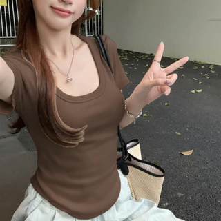 เสื้อยืดเข้ารูป สไตล์เกาหลี สีพื้น ผ้านุ่มนิ่มใส่สบาย แฟชั่นผู้หญิงวัยรุ่นสวยๆ เสื้อยืดผู้หญิง B138