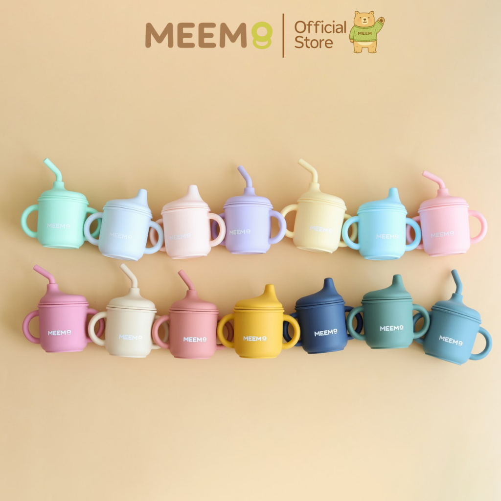 MEEM แก้วหัดดื่มซิลิโคน แบบมือจับ มีฝาให้เลือก 2 แบบ รุ่น Duckbill sippy (Colorful Series)
