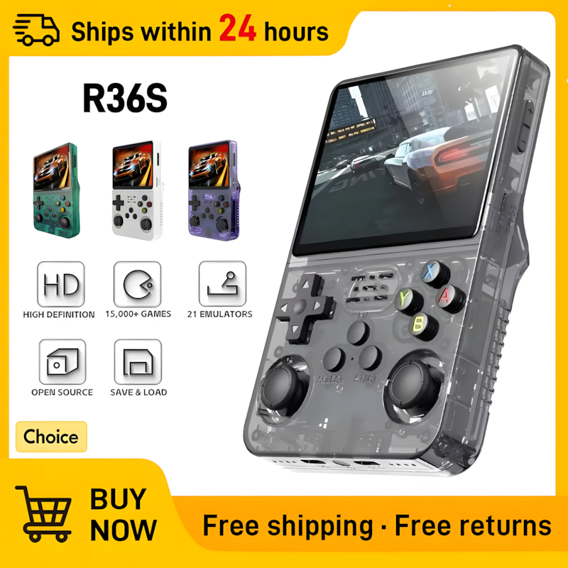 เครื่องเล่นเกมพกพา New R36S R36H Retro Game Console 128GB วิดีโอเกม เกมคอนโซลแบบพกพาสามารถชาร เครื่อ