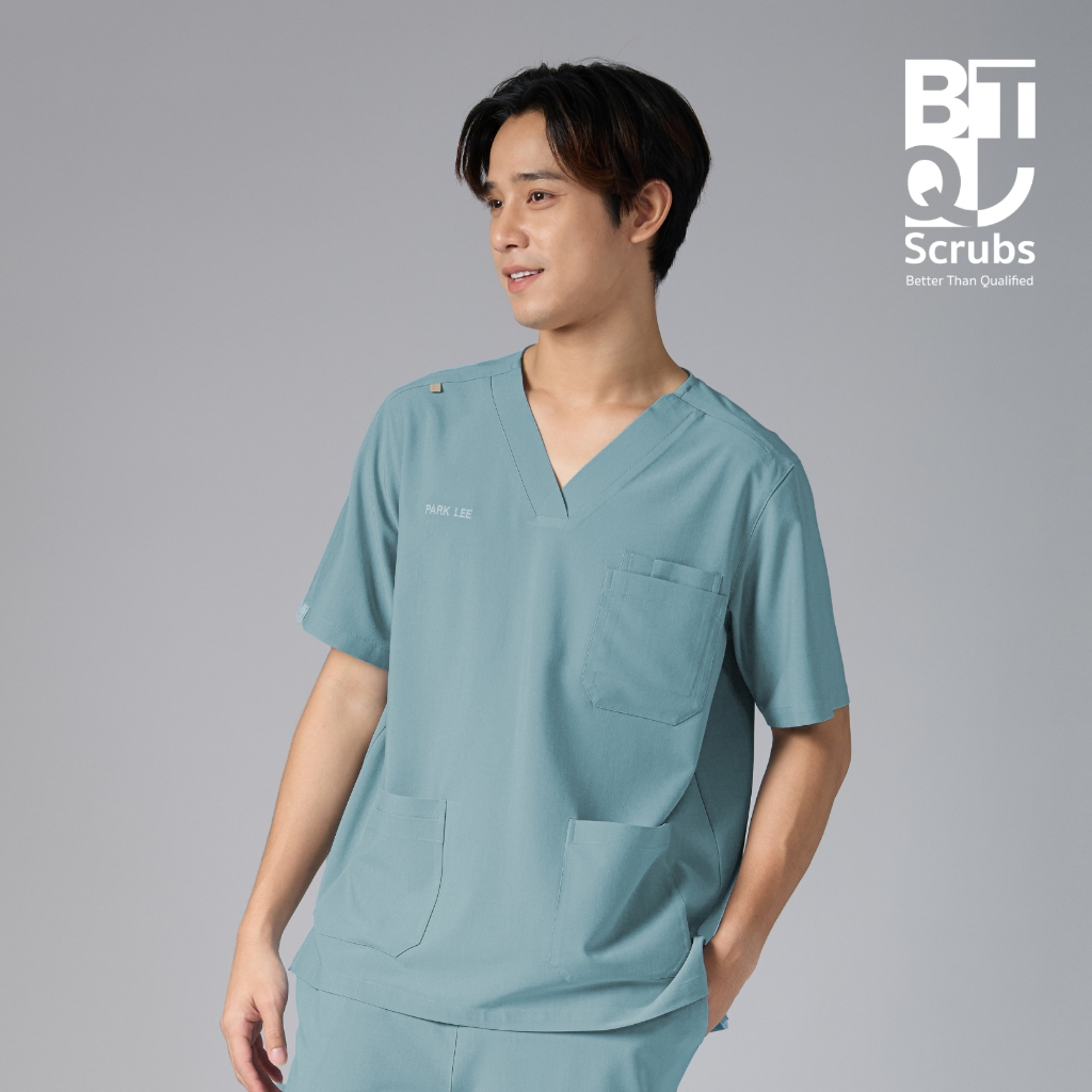 ( ไม่ปักชื่อ ) BTQ Medical Scrub Top Unisex รุ่น Professional | เสื้อสครับหมอ พยาบาล ทรงหลวมคอวี Q981GR