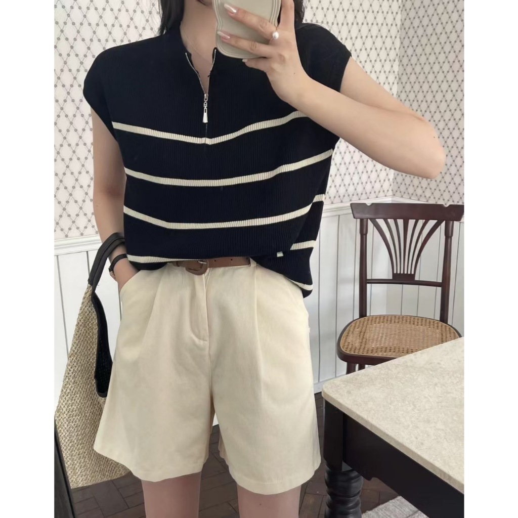 RC48 เสื้อไหมพรมแขนกุดมีซิป