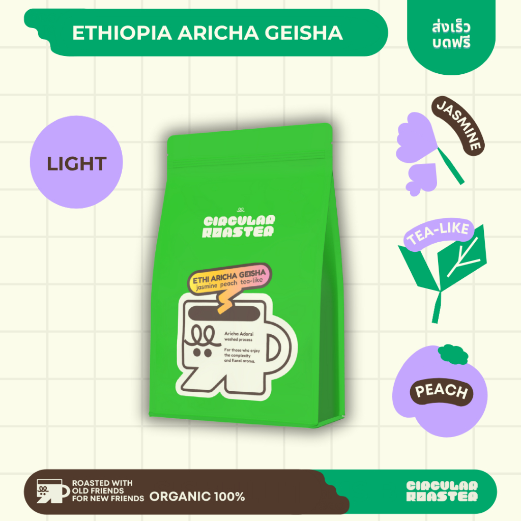เมล็ดกาแฟ | คั่วอ่อน | Ethiopia Arisha Geisha G1  | สำหรับเอสเพลสโซ่ | สำหรับชงดริป