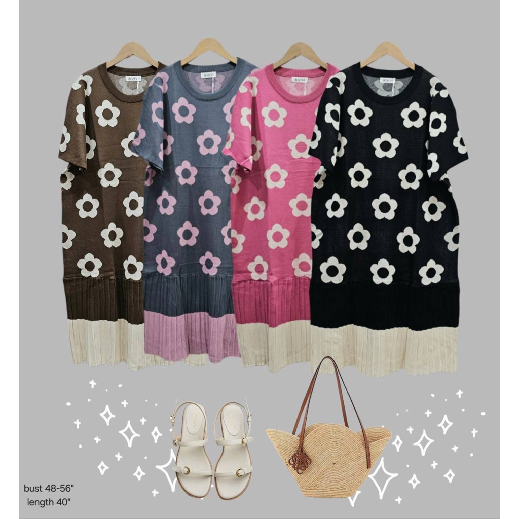 เดรสไหมพรมอัดพีททอลายดอกไม้น่ารักๆ พร้อมส่ง