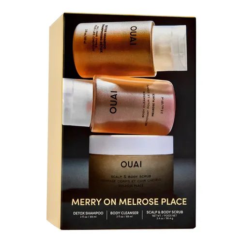 OUAI Merry On Melrose Place Trio (Holiday Limited Edition) เซ็ท บอดี้ สครับ และ สำหรับหนังศีรษะ และ 