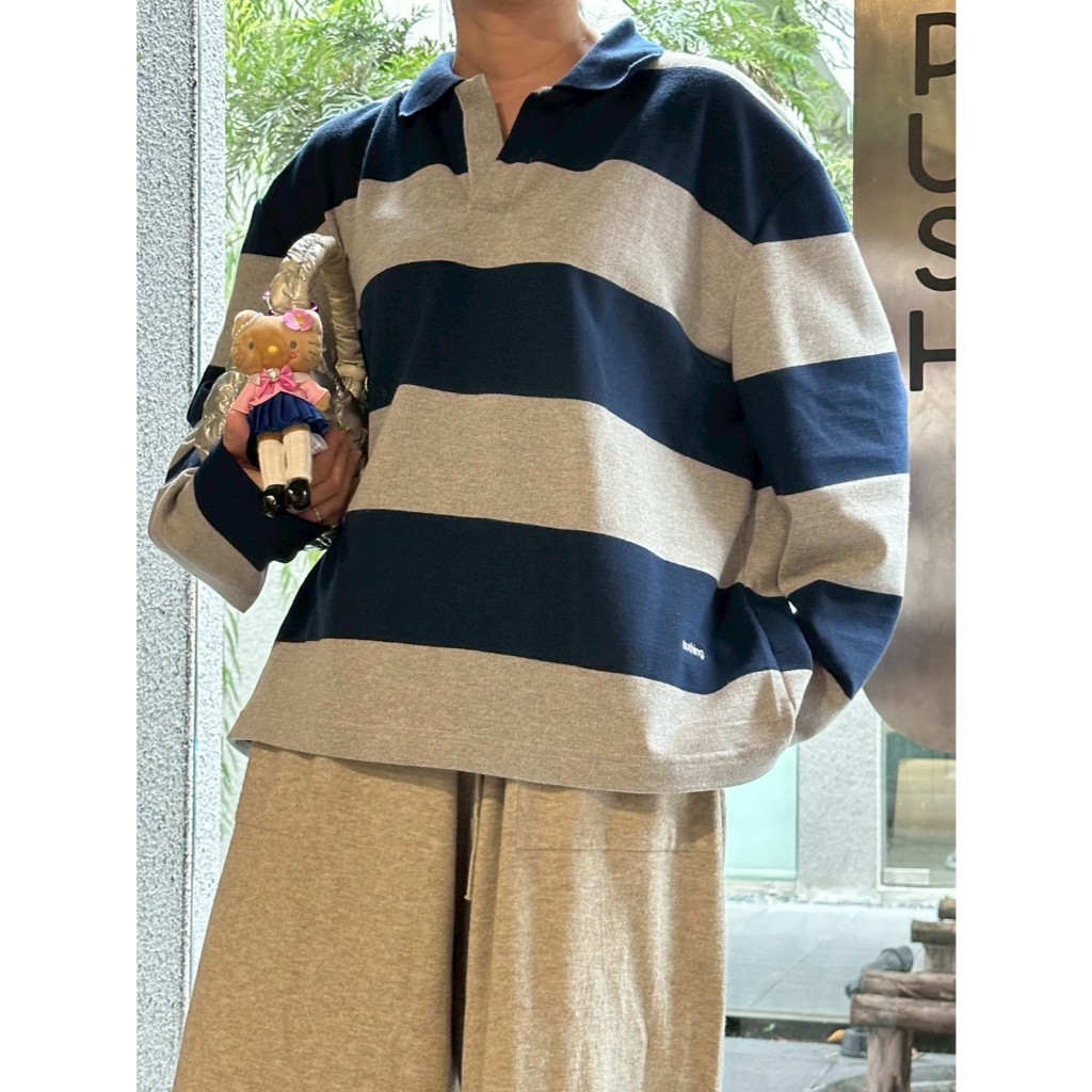 เสื้อโปโล Oversize  เสื้อลายทาง  เสื้อกั้นหนาวแขนยาว สไตล์ญี่ปุ่น
