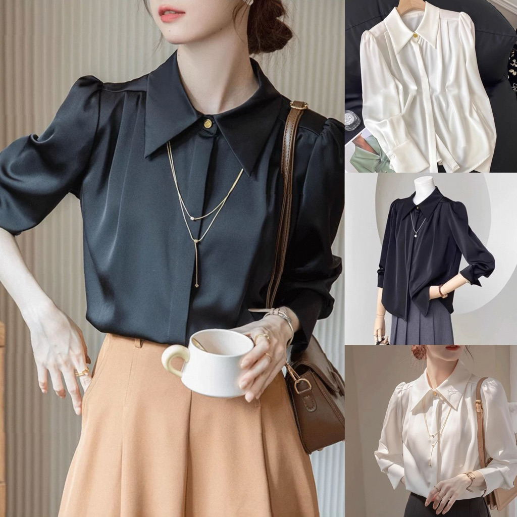 เสื้อเชิ้ตแขนยาวผ้าดี แถมสร้อยคอ✨🌨️