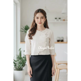 เสื้อคอกลมป้ายข้างกระดุมขอด รุ่นดอกปีบ