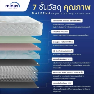 Midas ที่นอนหลับสบายคลายปวดหลัง สปริงไฮบริดเสริมยางพารา S-latex นุ่มแน่น