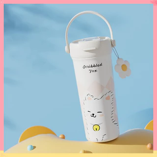 กระบอกน้ำเก็บอุณหภูมิ 550ml กระติกสุญญากาศเซรามิคไลเนอร์ ชุดภาพวาดลายพิเศษ แก้รูปร่างสูงแก้วน้ำสองใบ
