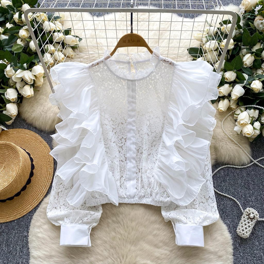 เสื้อลูกไม้คอจีนแขนยาว รูปที่ 7