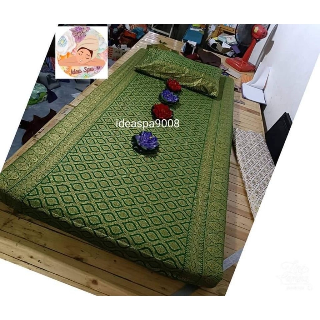 ผ้าปูสปาเจาะรู(ใด้เฉพาะผ้าปู) ลายพุ่มบิณฑบาตทองพิมพ์คมชัด ผลิตจากผ้าค็อคต้อนพิมพ์ทองานสวยตรงปกตัดเย็บละเอียด - รูปที่ 2