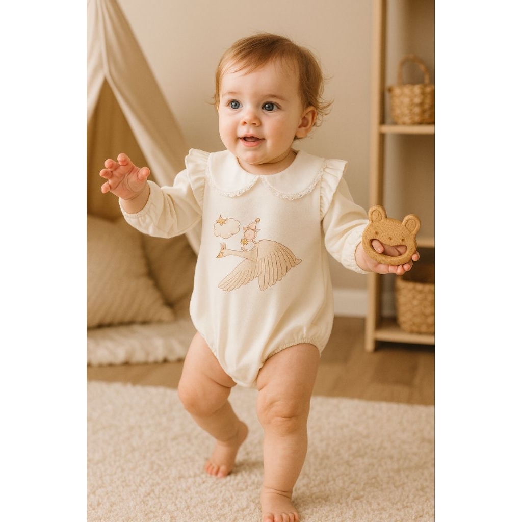 totty.apparel บอดี้สูทเด็กแรกเกิดสีครีม รอมเปอร์เด็กอ่อนสีครีมลาย little Swan รุ่นWoolly ราคา ถูกที่สุด ดีลบีเคเค แกลเลอรีภาพที่ 8