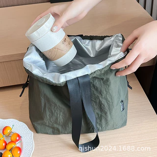 Canvas Drawstring Lunch Bag Tote Bag Bento Tote Bag กระเป๋าใส่ข้าวกลางวันแบบใช้ซ้ําได้