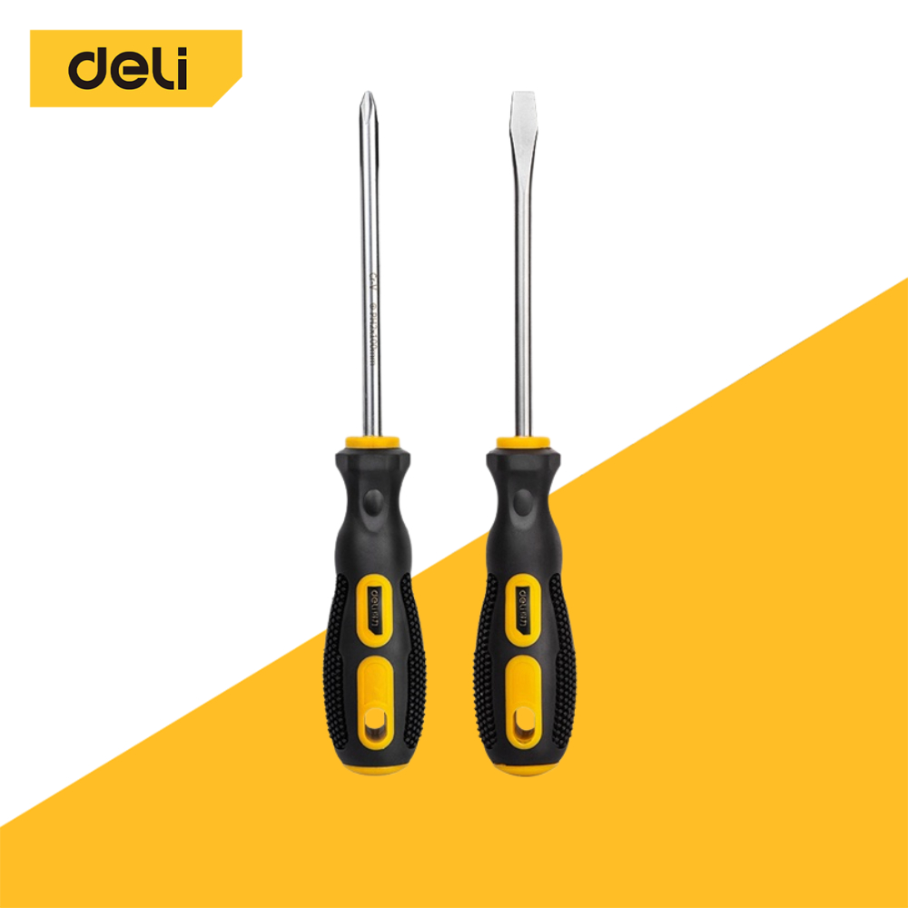 Deli ไขควงหัวแฉก ไขควงสลับ ปลายแม่เหล็ก หัวแบน ปากแบน เกรดเหล็กCRV อย่างดี 2ชิ้น Screwdriver