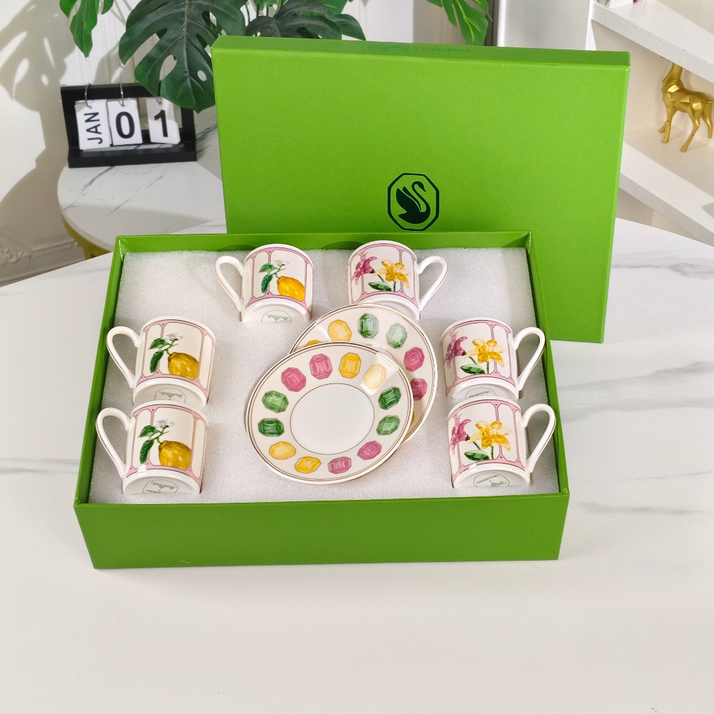 Swarovski X Rosenthal series espresso cups and plates 6 cups and 6 plates gift box