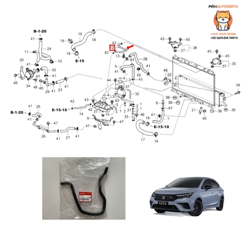 ท่อยางข้อต่อหม้อน้ำ Honda City 1.0 4 และ 5 ประตูแท้ศูนย์จำนวน 1 ชิ้น