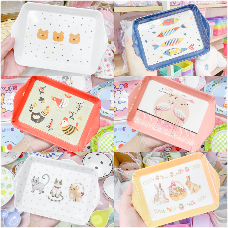 ถาดเล็กเมลามีน ถาดขนม ถาด หมี ปลา แมว กระต่าย ขนาด24*14ซม.