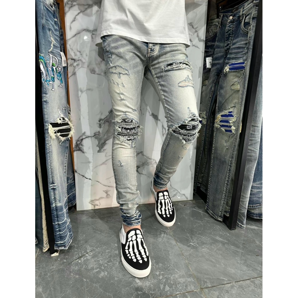 กางเกงAMIRIเข่าดำลายพร้อมถุงช็อปสวยมาก