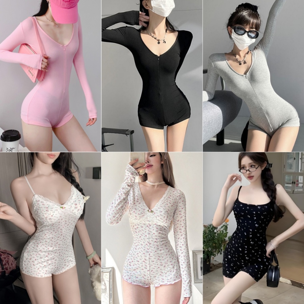 Sexy Charm🏅🏅สไตล์อเมริกัน ชุดกีฬา จั๊มสูทแขนยาว เสื้อด้านล่าง ทรงเข้ารูป คอกลม นุ่มสบาย S-L