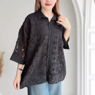 เสื้อลูกไม้สีดำ เสื้อลูกไม้กระดุมหน้า รอบอก38-42/44/46/48/50-52นิ้ว ฟรีไซส์ หน้าผ้า32/44/46/48/52 เสื้อเชิ๊ตสีดำ