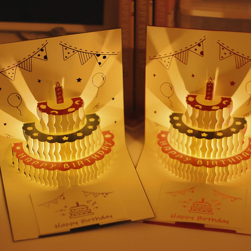 ส่งจากไทย การ์ดวันเกิด LED การ์ดวันเกิดป๊อปอัพ มีเพลง เค้ก 3D พร้อมซองจดหมาย มาพร้อมการ์ดข้อความ ราคา ถูกที่สุด ดีลบีเคเค รูปภาพหลัก