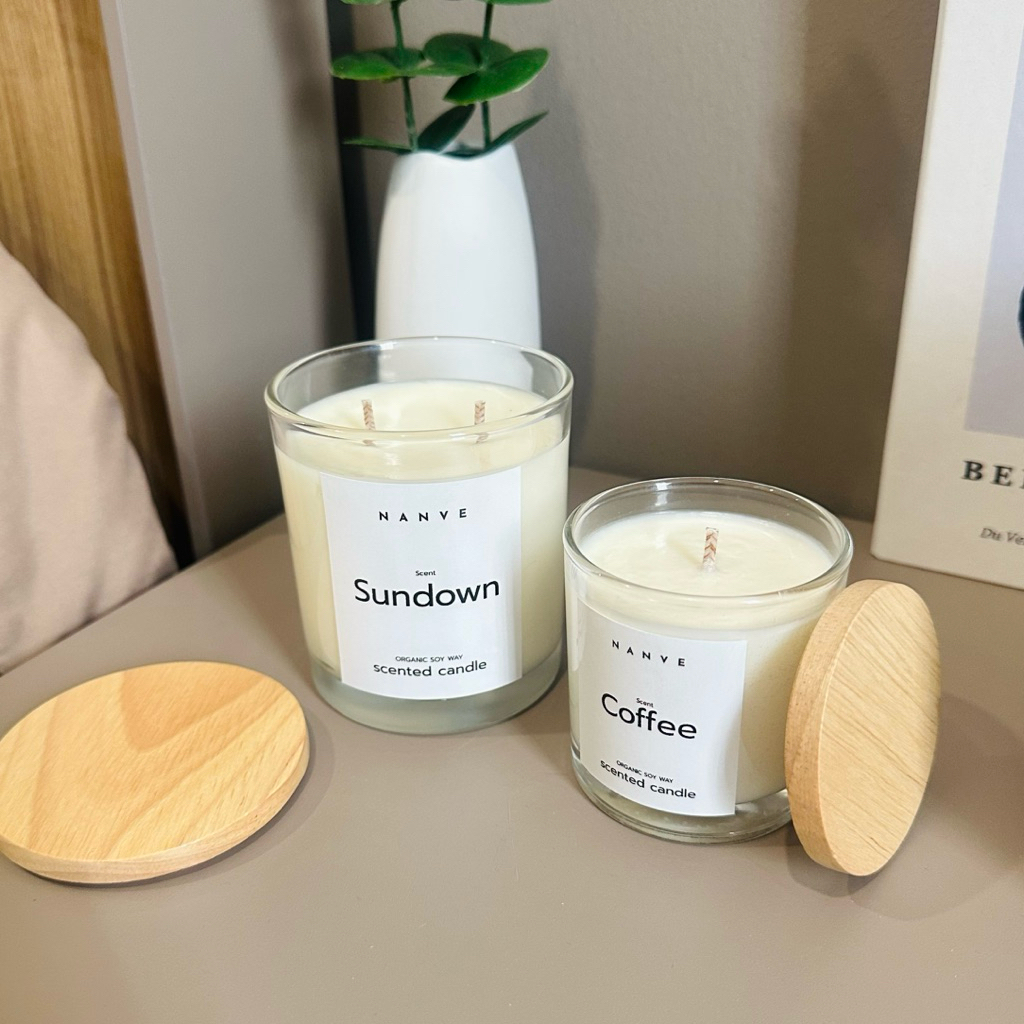เทียนหอมไขถั่วเหลือง (ไส้ผ้าฝ้าย) Scented candles soy wax ขนาด 50g,90g,200g