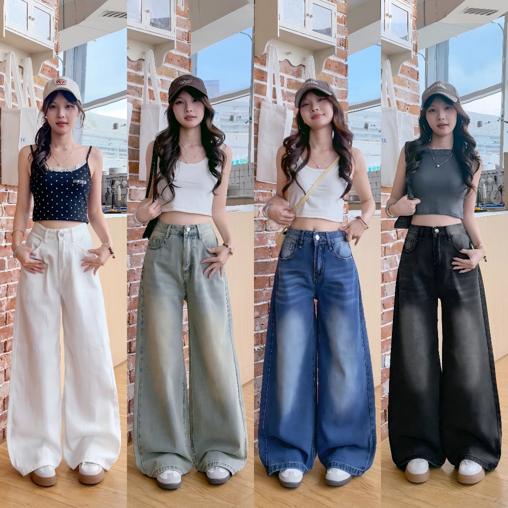 7สี กางเกงยีนส์เอวสูง ทรงลิซ่า กระบอกใหญ่ ทรงสวย ใส่ได้ทุกลุค #1501153