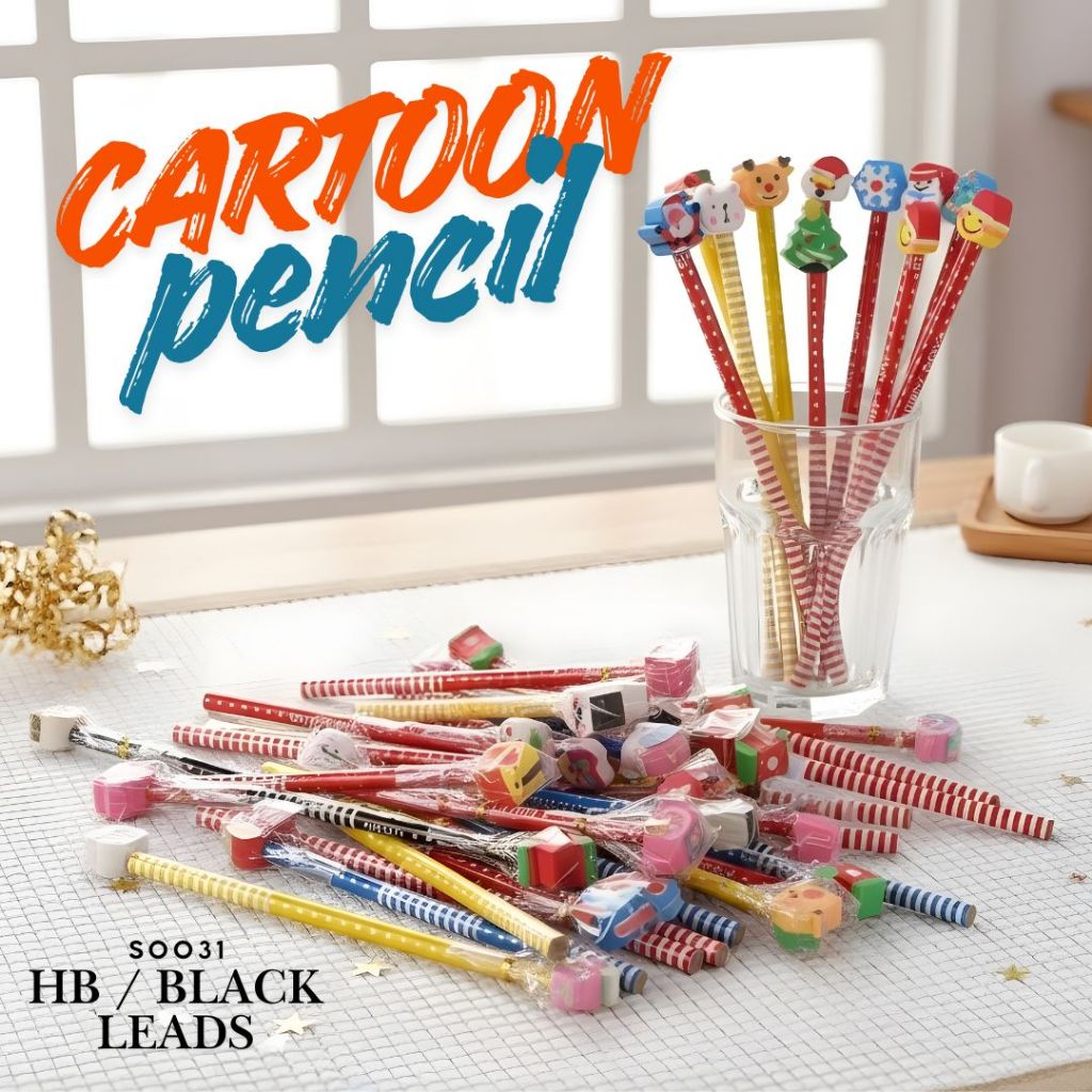 S0031 ดินสอ ดินสอไม้น่ารัก พร้อมยางลบแฟนซี คละแบบ สุ่มลาย ของชำร่วย ของแจก การ์ตูน คริสต์มาส
