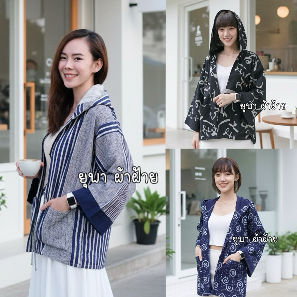 เสื้อคลุมฮูทผ้าพิมพ์ลาย/ผ้าพื้นเมือง