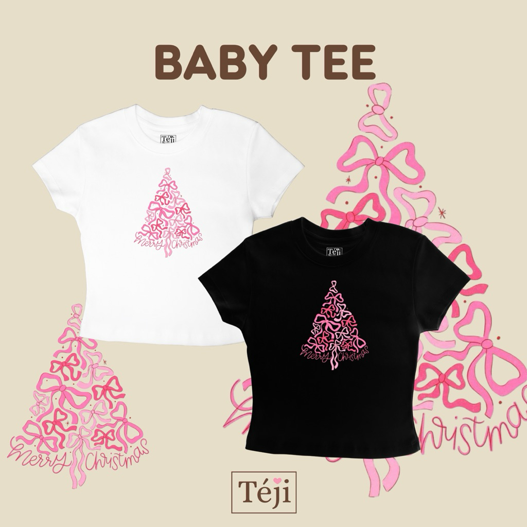 Téji026 - Pink Christmas tree  - เสื้อ Baby tee เบบี้ที