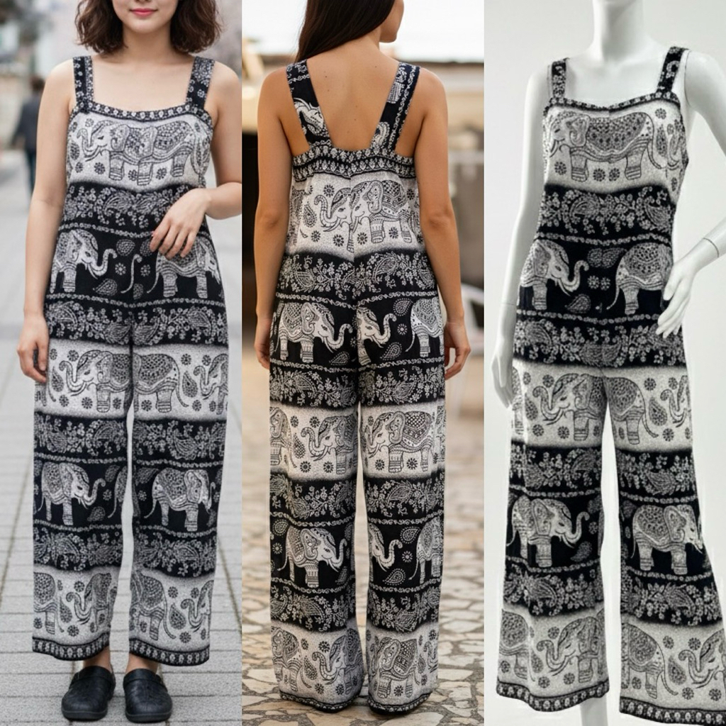 จั๊มหมีลายช้าง จั๊มกางเกงลายช้าง🐘 ใส่ได้s-xl ผ้าแมมเบิดใส่สบาย ผลิตจากไทย💯 ((คละลายช้าง))