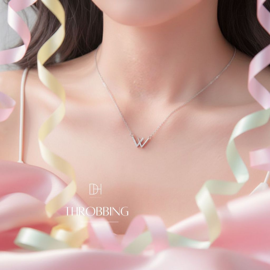 DH สร้อยเพชร Throbbingสร้อยเงิน สร้อยคอเพชร สร้อยเงินแท้ จี้สร้อยคอ สร้อยคอผู้หญิง Valentine ของขวัญ