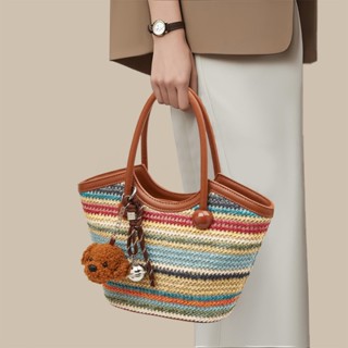 FOXER กระเป๋าถือผ้าสำหรับผู้หญิง กระเป๋าสะพายข้างลายทางสีสัน…