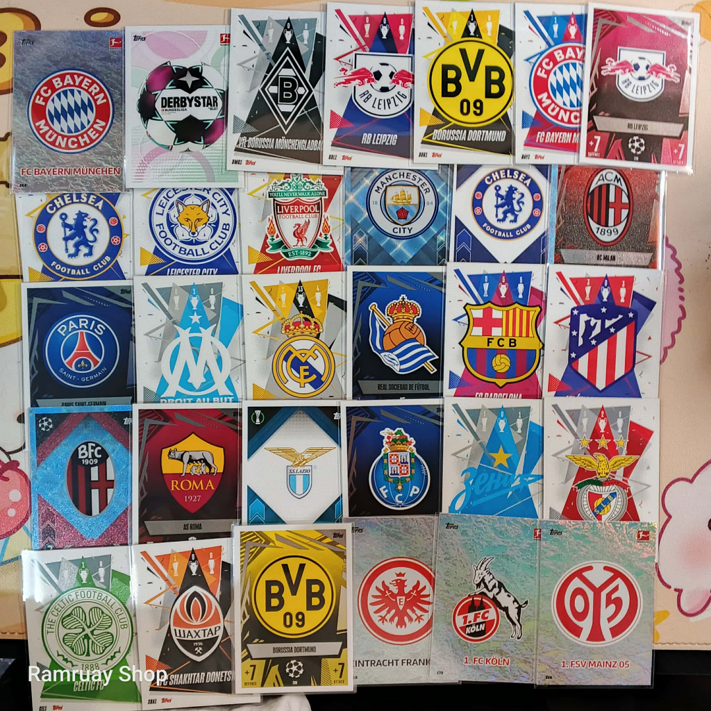 Topps การ์ดฟุตบอล สโมสรยุโรป โลโก้สโมสร ตราสโมสร UCL Bundesliga EPL Serie A ของแท้ ส่งไว