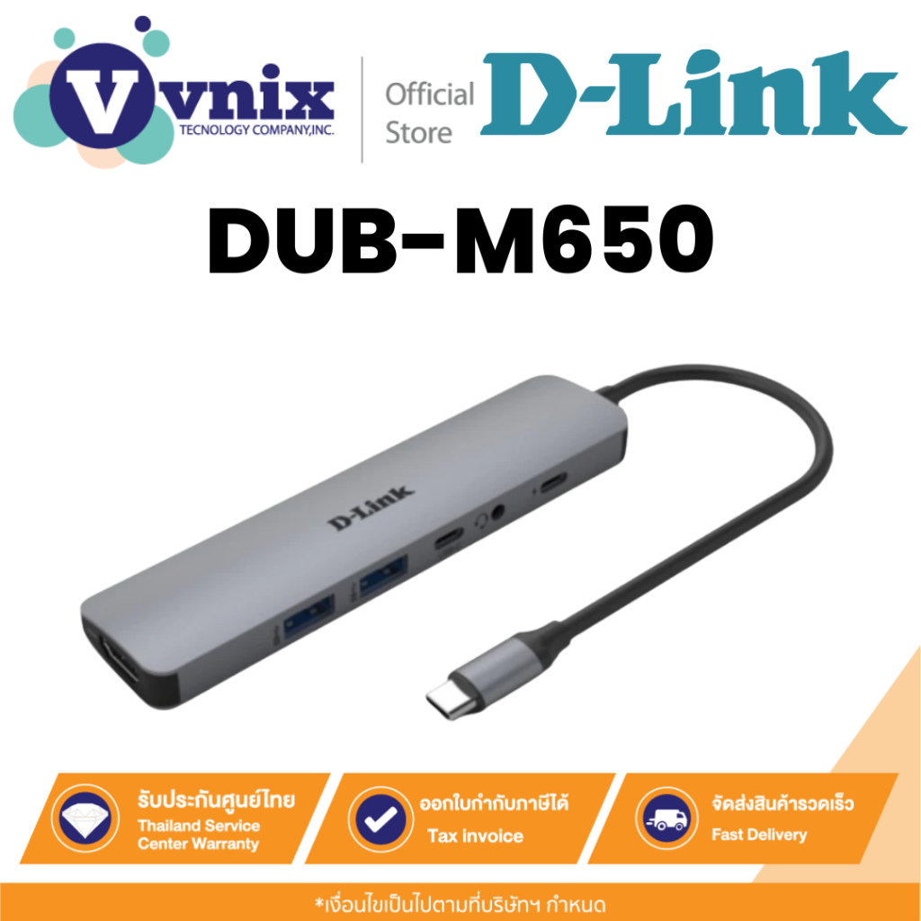 D-LINK DUB-M650 6‑in‑1 USB‑C hub: HDMI 4K30, 2×USB‑A 5Gbps, USB‑C data & PD 100W, 3.5mm audio By Vni