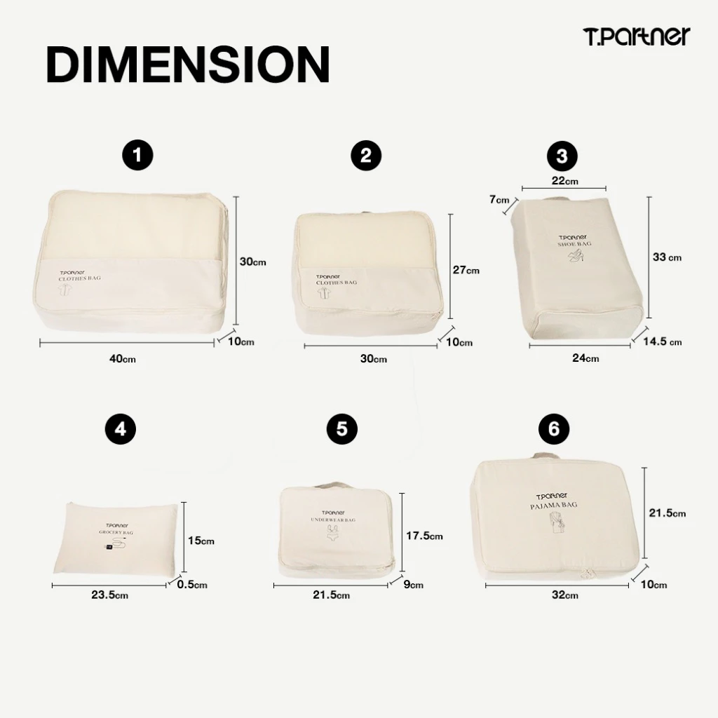 Tpartner  กระเป๋าจัดระเบียบ Organize Bag เซ็ต 6 ชิ้น ผู้ช่วยจัดกระเป๋าเดินทาง คุณภาพพรีเมียม ดีไซน์เรียบง่าย thumbnail 3