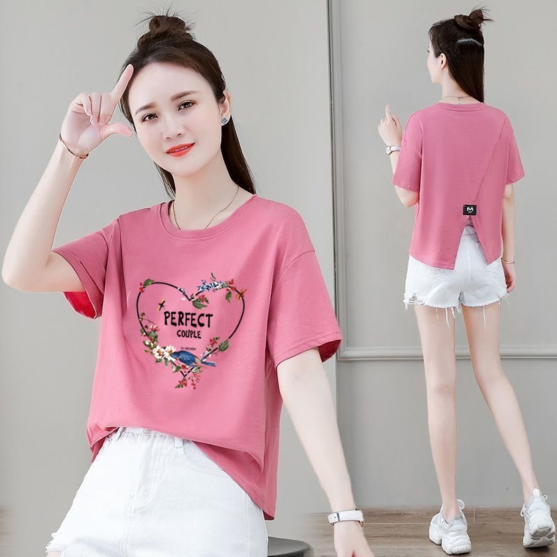เสื้อครอปน่ารักสไตล์เกาหลี oversize เสื้อผ้าสาวอวไซส์ใหญ่ เสื้อยืดสวยๆผู้หญิงแขนสั้นแบบหลวม ลายพิมพ์แฟชั่นมาใหม่ 3XL