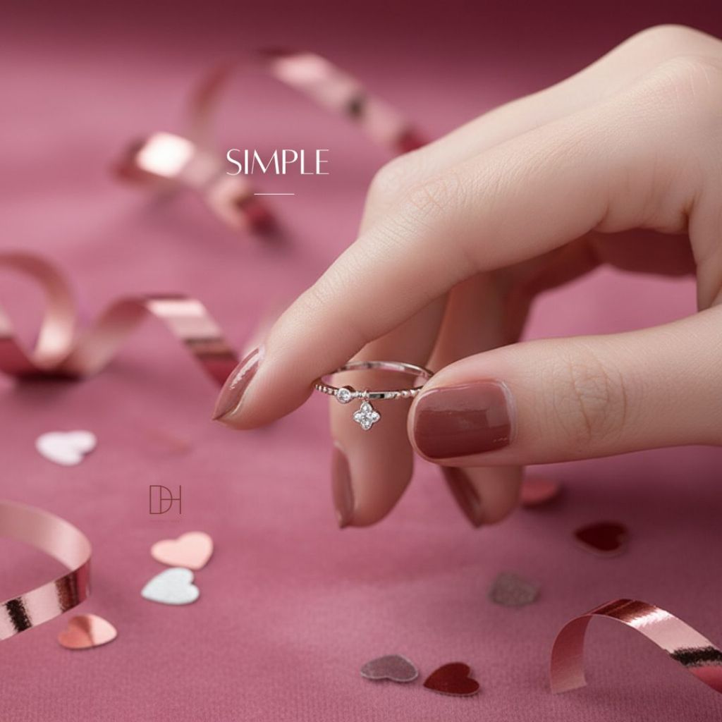 DH แหวนเงินแท้ Simple แหวนผู้หญิง แหวนเงิน แหวนฟรีไซส์ ปรับขนาดได้ แหวนเพชร